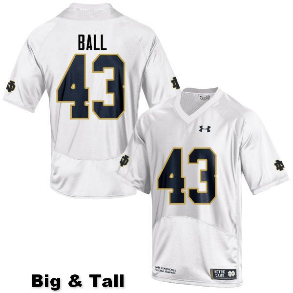 Men's NCAA Notre Dame Fighting Irish #43 Brian Ball Stitched College Under Armour Authentic White Big & Tall Football Jersey IM10T05IK